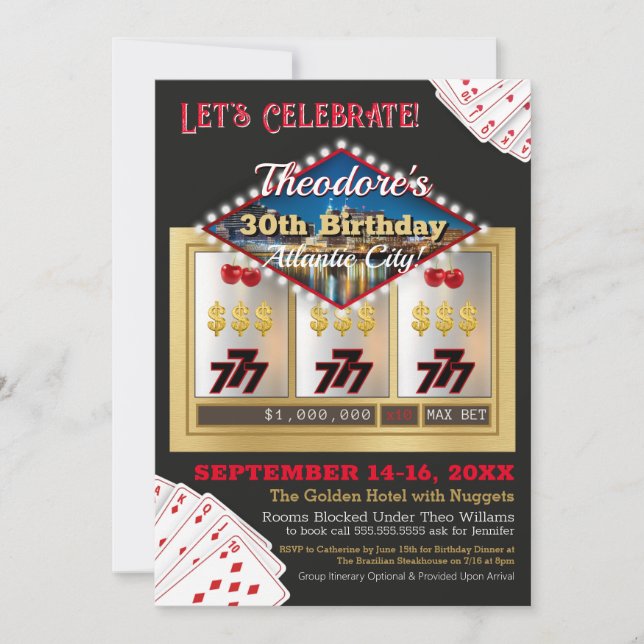 Invitación de cumpleaños al Casino de Atlantic Cit (Anverso)