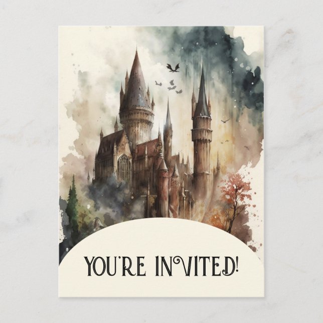 Invitación de cumpleaños al castillo de color (Anverso)