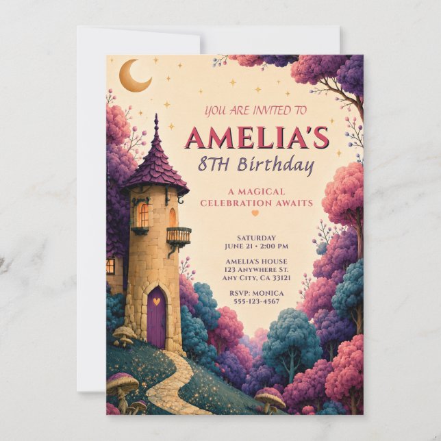 Invitación de cumpleaños al castillo de cuento de  (Anverso)