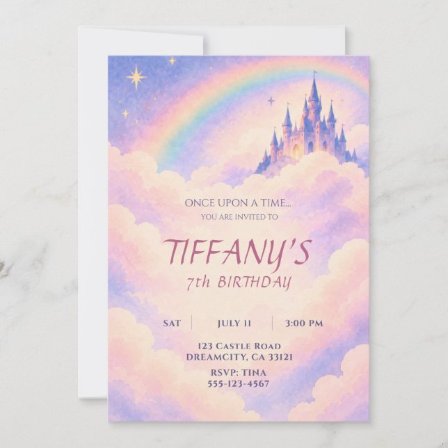Invitación de cumpleaños al castillo de cuento de  (Anverso)