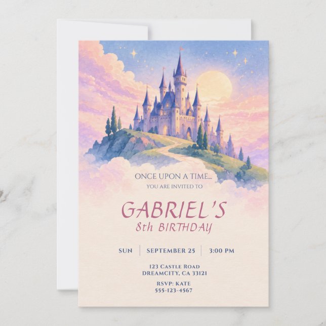 Invitación de cumpleaños al castillo de cuento de  (Anverso)
