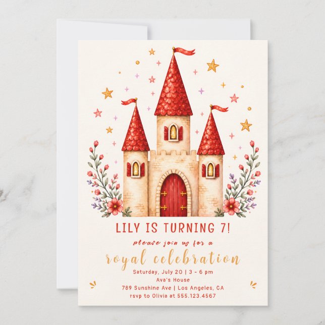 Invitación de cumpleaños al castillo de la princes (Anverso)