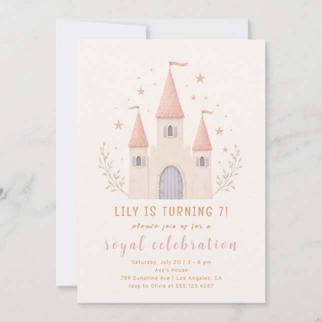 Invitación de cumpleaños al castillo de la princes (Anverso)