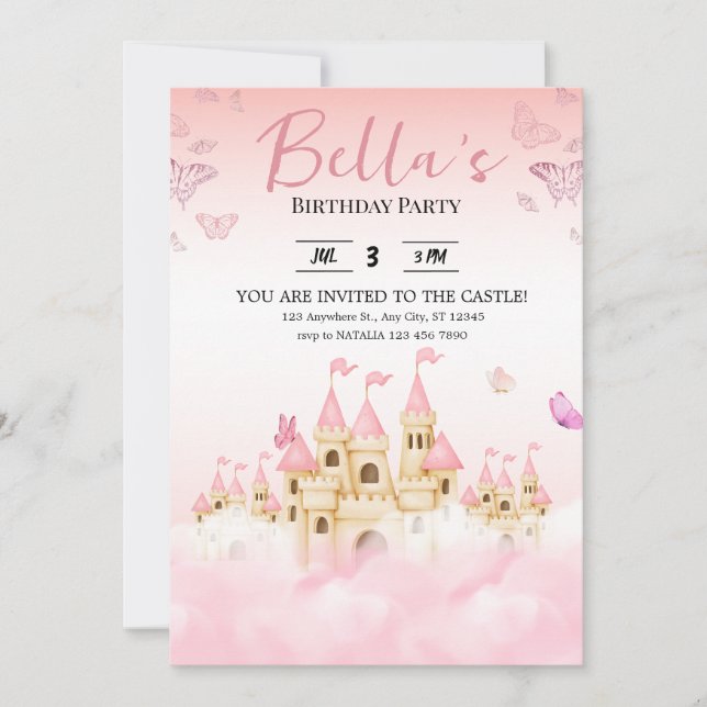 Invitación de cumpleaños al castillo de Princess (Anverso)