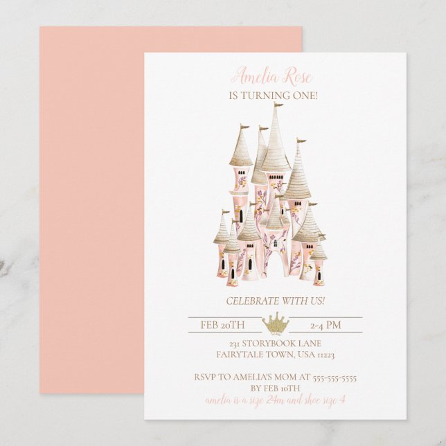 Invitación de cumpleaños al castillo de Princess (Anverso / Reverso)