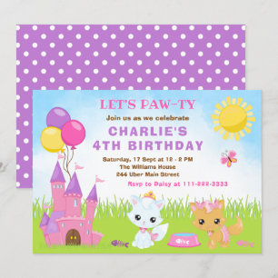 Invitación de cumpleaños al castillo rosa de gatit