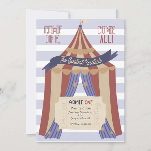 Invitación de cumpleaños al circo Admit ONE (Anverso)