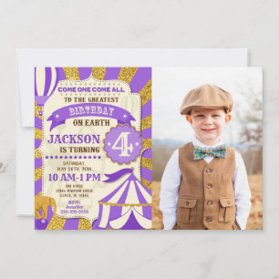 Invitación de cumpleaños al circo Carnaval púrpura