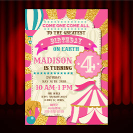 Invitación de cumpleaños al circo Carnaval Rosa Do