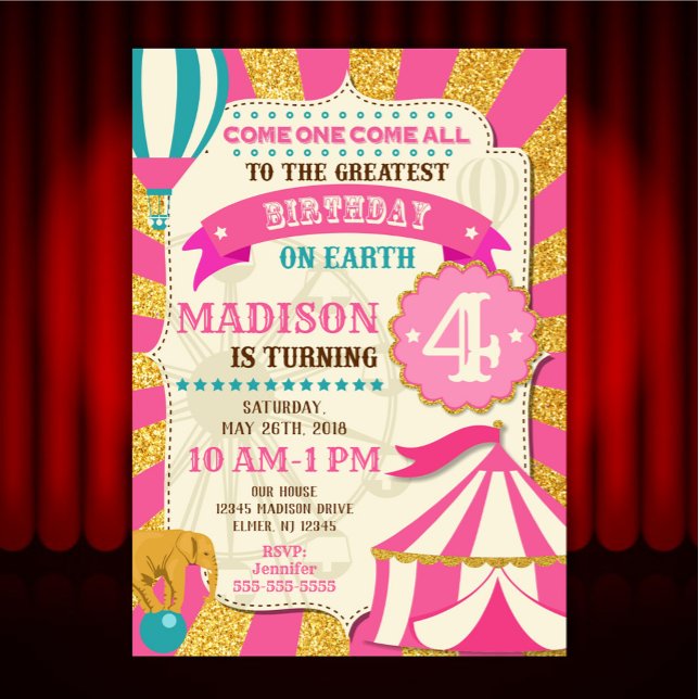 Invitación de cumpleaños al circo Carnaval Rosa Do (Subido por el creador)