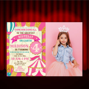 Invitación de cumpleaños al circo Carnaval Rosa Do