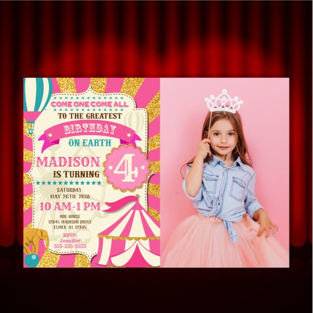 Invitación de cumpleaños al circo Carnaval Rosa Do (Subido por el creador)