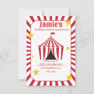 Invitación de cumpleaños al circo Carpa roja de