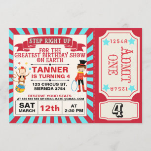 Invitación de cumpleaños al Circo Rojo Azul Ticket