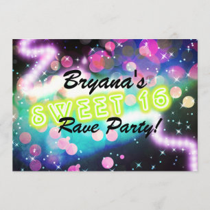 invitación de cumpleaños al club de rave neon Swee
