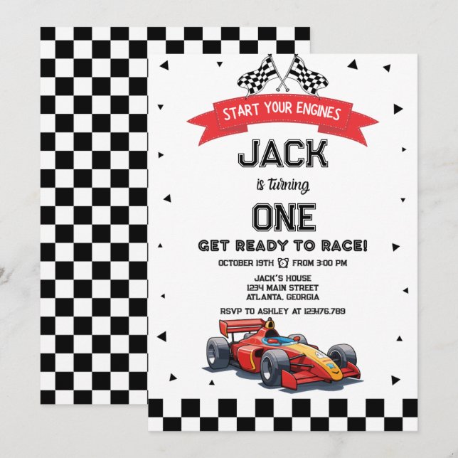 Invitación de cumpleaños al coche de Carreras (Anverso / Reverso)