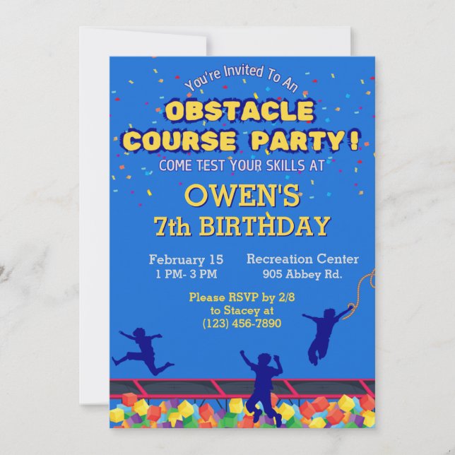 Invitación de cumpleaños al curso Obstacle (Anverso)