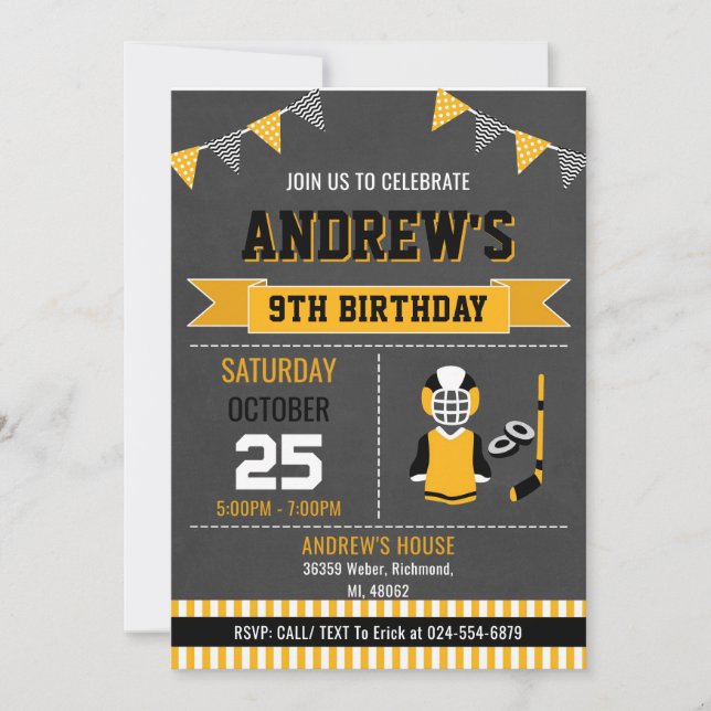 Invitación de cumpleaños al deporte de hockey pers (Anverso)