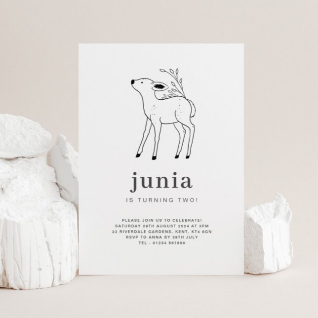 Invitación de cumpleaños al dibujo de línea Fawn (Subido por el creador)