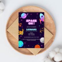 Invitación de cumpleaños al espacio azul púrpura