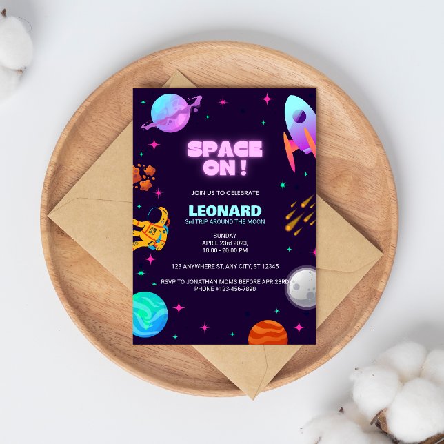 Invitación de cumpleaños al espacio azul púrpura (Subido por el creador)