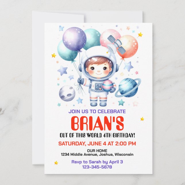 Invitación de cumpleaños al espacio exterior (Anverso)