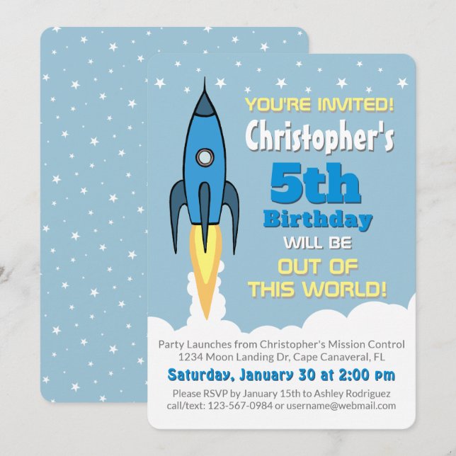 Invitación de cumpleaños al espacio exterior de lo (Anverso / Reverso)