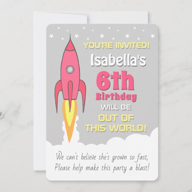 Invitación de cumpleaños al espacio exterior de lo (Anverso)