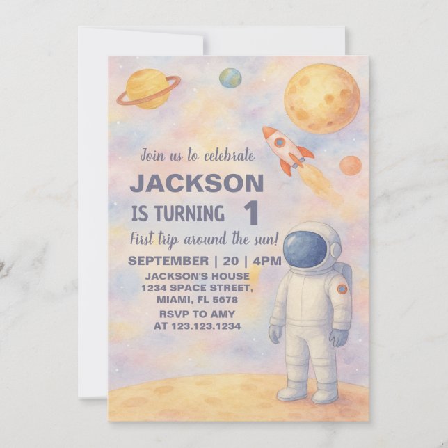 Invitación de cumpleaños al espacio exterior de Pa (Anverso)