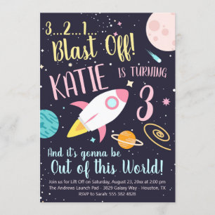 Invitación de cumpleaños al espacio exterior del b