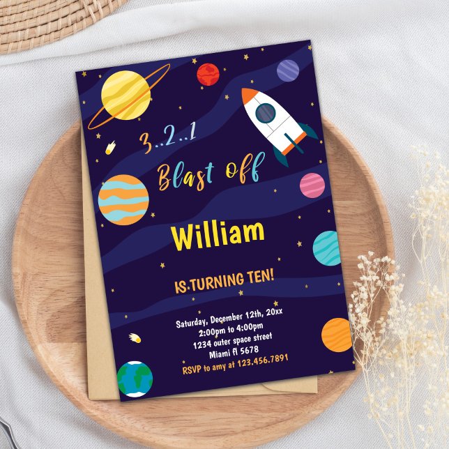 Invitación de cumpleaños al espacio exterior del c (White Rocket Outer Space Birthday Invitations)