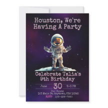 Invitación de cumpleaños al espacio exterior rosad