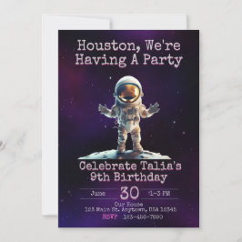 Invitación de cumpleaños al espacio exterior rosad