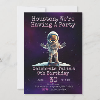Invitación de cumpleaños al espacio exterior rosad