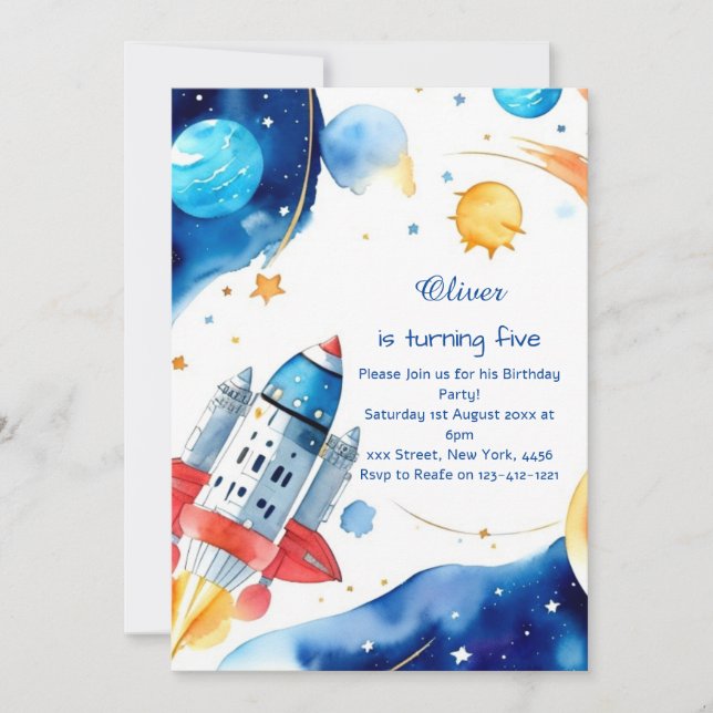 Invitación de cumpleaños al espacio infantil (Anverso)