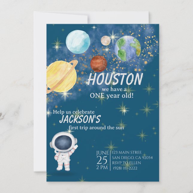 Invitación de cumpleaños al espacio ultraterrestre (Anverso)