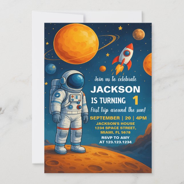 Invitación de cumpleaños al espacio ultraterrestre (Anverso)