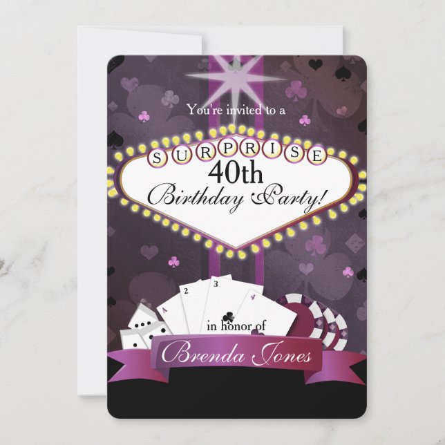 Invitación de cumpleaños al estilo de Casino/ Vega (Anverso)