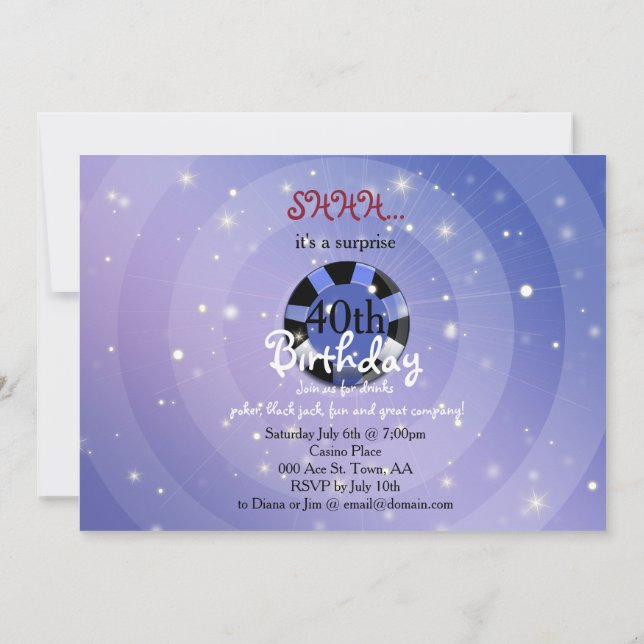 Invitación de cumpleaños al estilo de Casino-Vegas (Reverso)