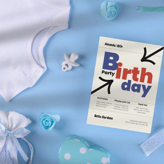 Invitación de cumpleaños al estilo suizo moderno (Subido por el creador)