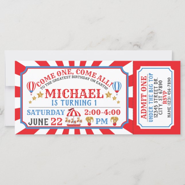 Invitación de cumpleaños al Festival de Circo (Anverso)