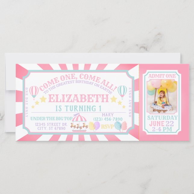 Invitación de cumpleaños al Festival de Circo (Anverso)