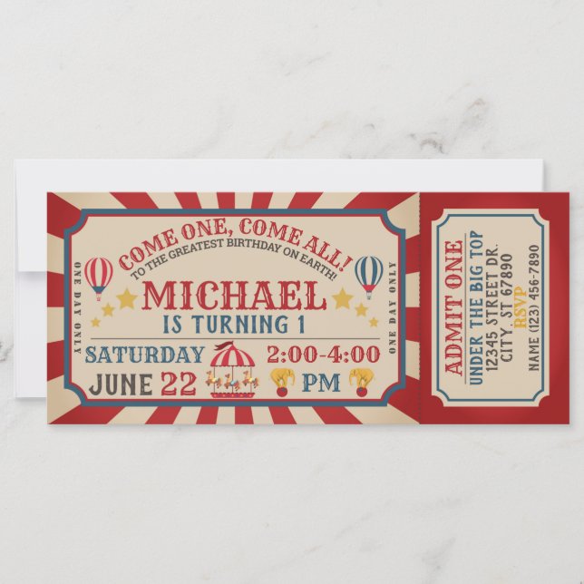 Invitación de cumpleaños al Festival de Circo (Anverso)