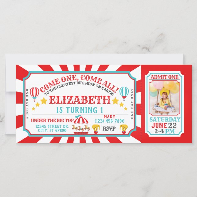 Invitación de cumpleaños al Festival de Circo (Anverso)