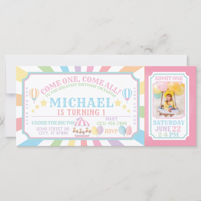 Invitación de cumpleaños al Festival de Circo (Anverso)