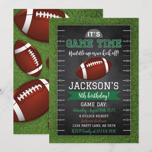 Invitación de cumpleaños al fútbol negro (Anverso / Reverso)