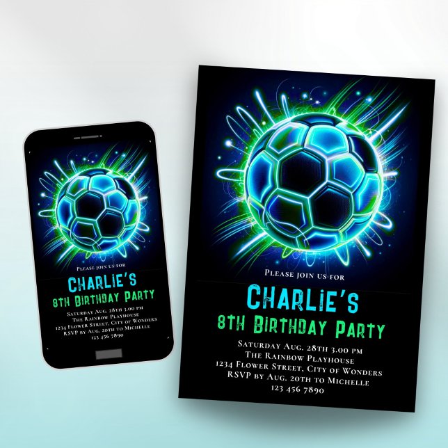 Invitación de cumpleaños al fútbol neón chicos fút (Subido por el creador)