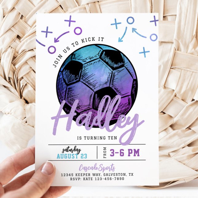 Invitación de cumpleaños al fútbol púrpura (Subido por el creador)