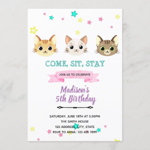 Invitación de cumpleaños al gatito kawaii
