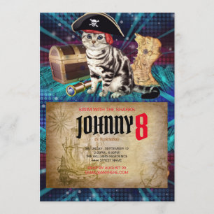 Invitación de cumpleaños al gato pirata